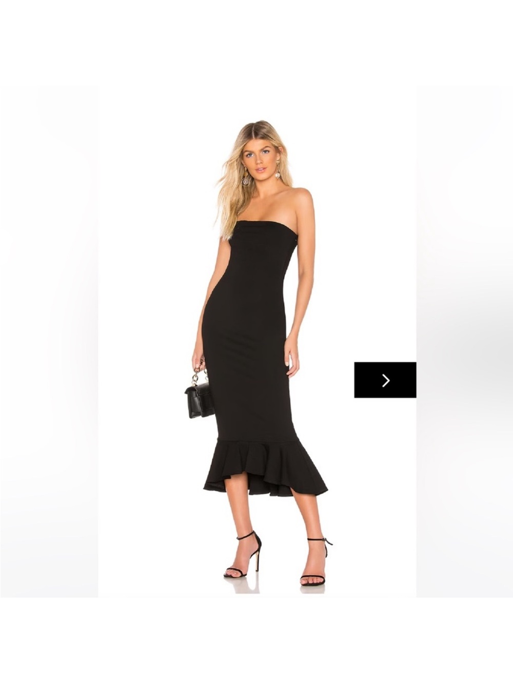 superdown Strapless Black Ruffle-Hem Midi Dress